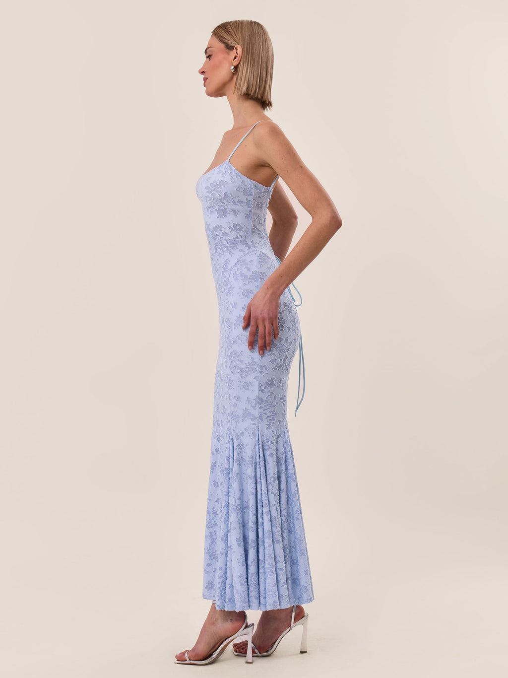 BURNOUT JACQUARD FISHTAIL MAXI DRESS