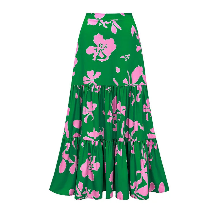 Fashionable Ruffled One-Piece Swimsuit&Long Skirt