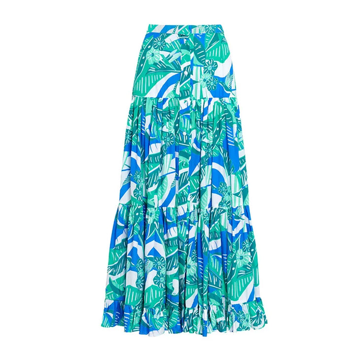 Off Shoulder Ruffled Printed One Piece Swimsuit and Skirt