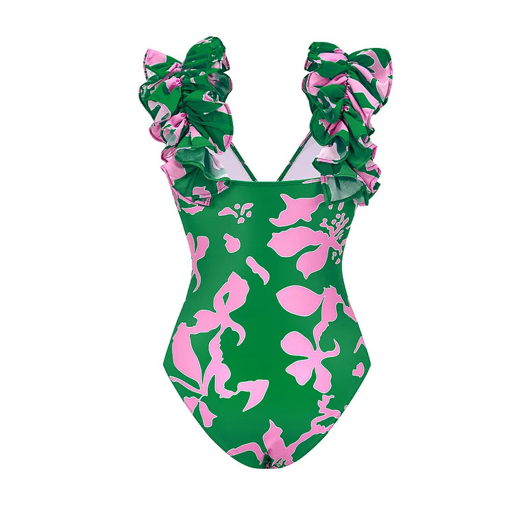 Fashionable Ruffled One-Piece Swimsuit&Long Skirt