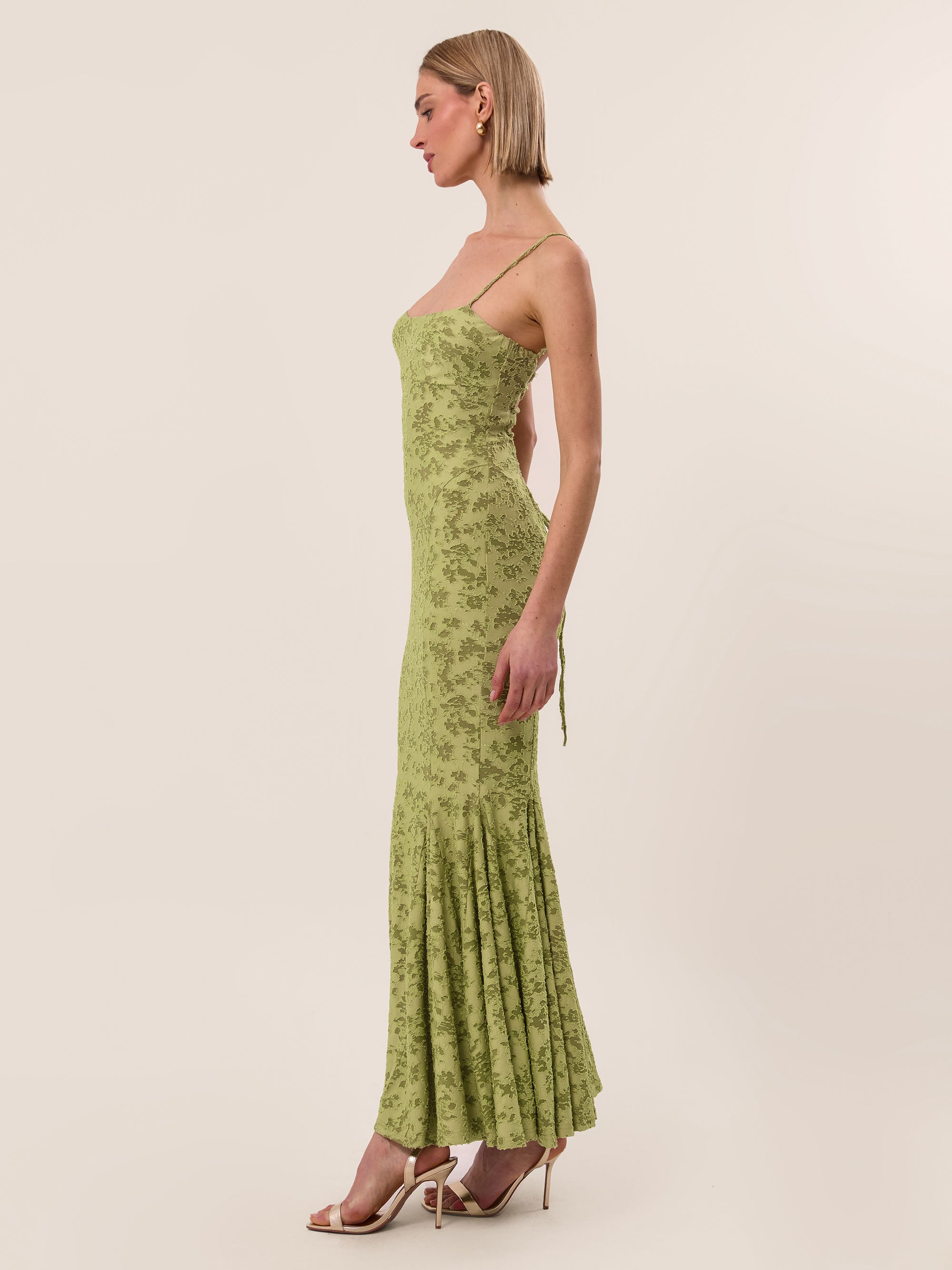 Burnout Jacquard Fishtail Green Maxi Dress 12 Burnout Jacquard Fishtail Green Maxi Dress 12