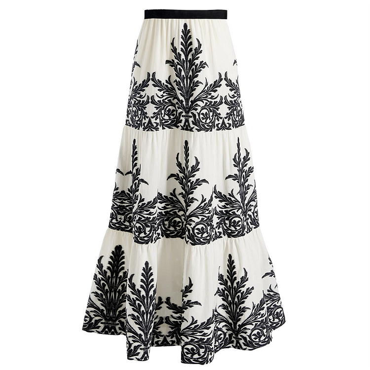 Black Ferns Pattern Printed One Piece Swimsuit and Skirt