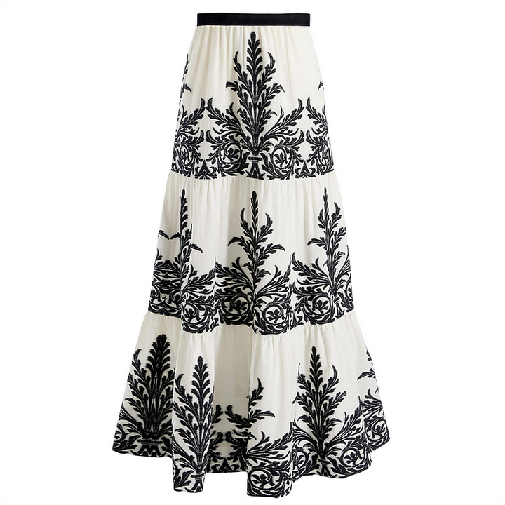 Black Ferns Pattern Printed One Piece Swimsuit and Skirt