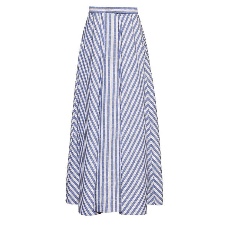 Sling Blue Classic Striped Print One Piece Swimsuit and Skirt