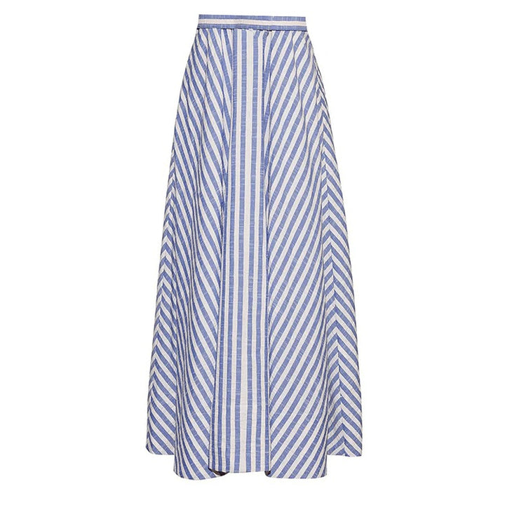 Sling Blue Classic Striped Print One Piece Swimsuit and Skirt