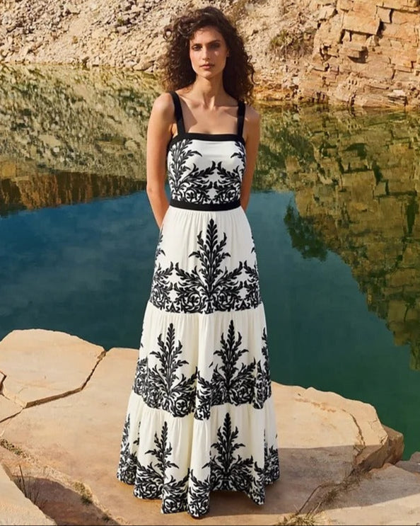 Black Ferns Pattern Printed One Piece Swimsuit and Skirt