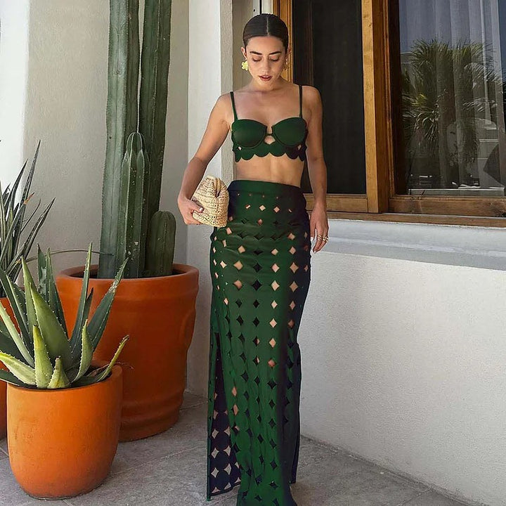 Hollow Cutting Circularity Deisgn Bikini Swimsuit and Split Skirt