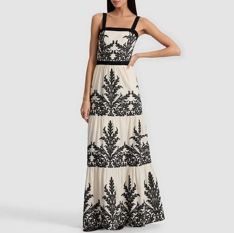 Black Ferns Pattern Printed One Piece Swimsuit and Skirt