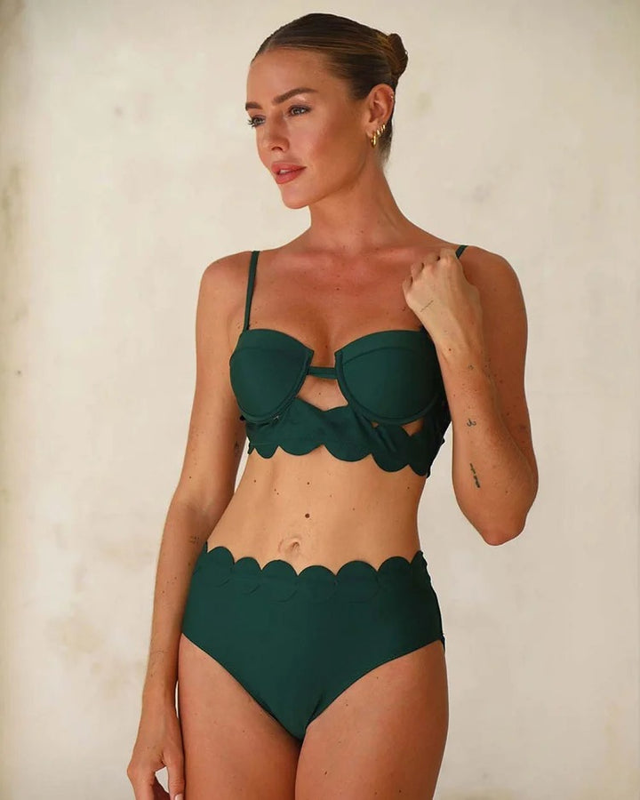 Hollow Cutting Circularity Deisgn Bikini Swimsuit and Split Skirt