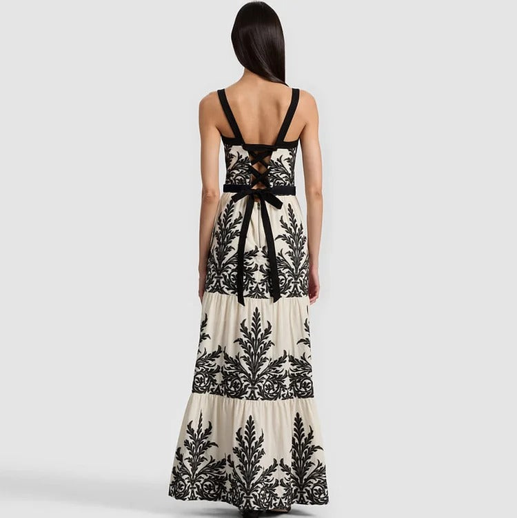 Black Ferns Pattern Printed One Piece Swimsuit and Skirt