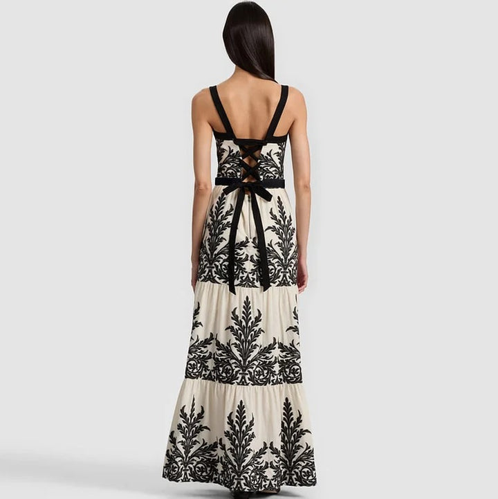Black Ferns Pattern Printed One Piece Swimsuit and Skirt