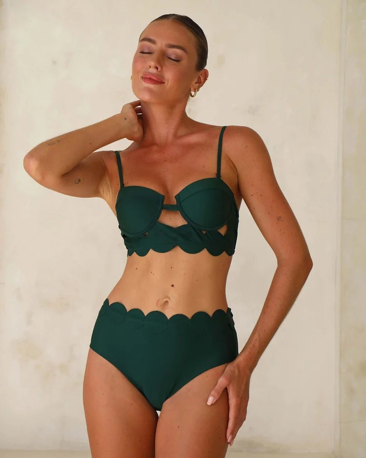 Hollow Cutting Circularity Deisgn Bikini Swimsuit and Split Skirt