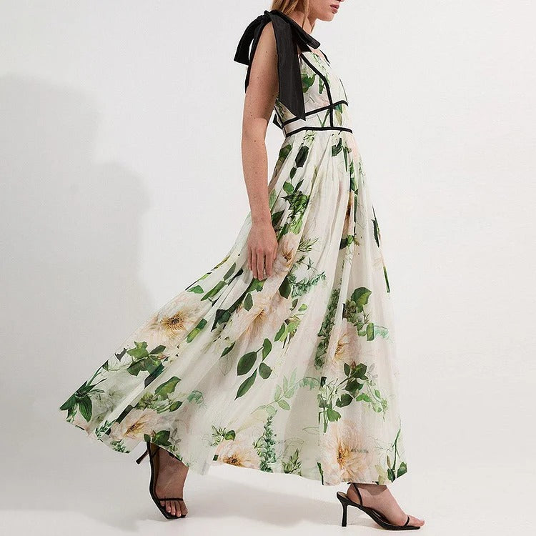 Peony Printed Double Shoulder Straps One Piece Swimsuit and Skirt