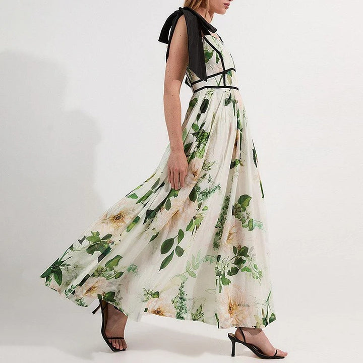 Peony Printed Double Shoulder Straps One Piece Swimsuit and Skirt