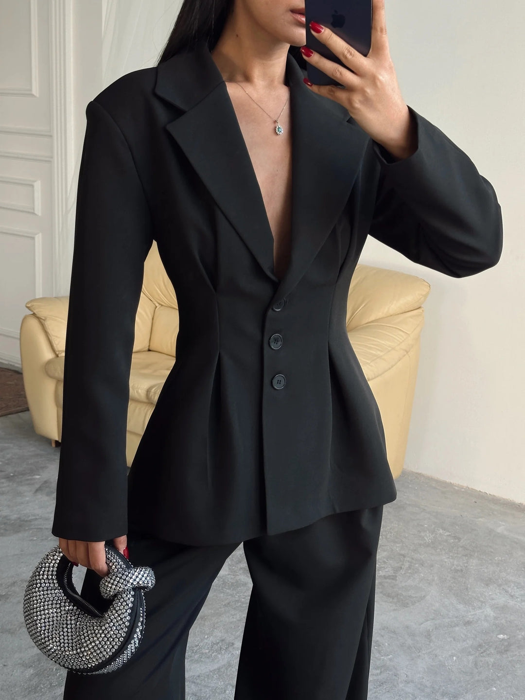 Pleated Detailed Blazer - Black
