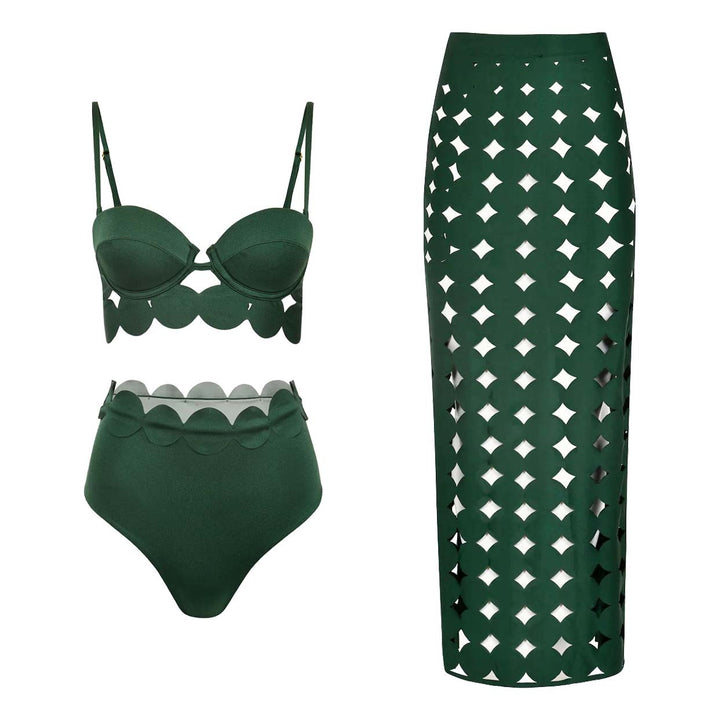 Hollow Cutting Circularity Deisgn Bikini Swimsuit and Split Skirt