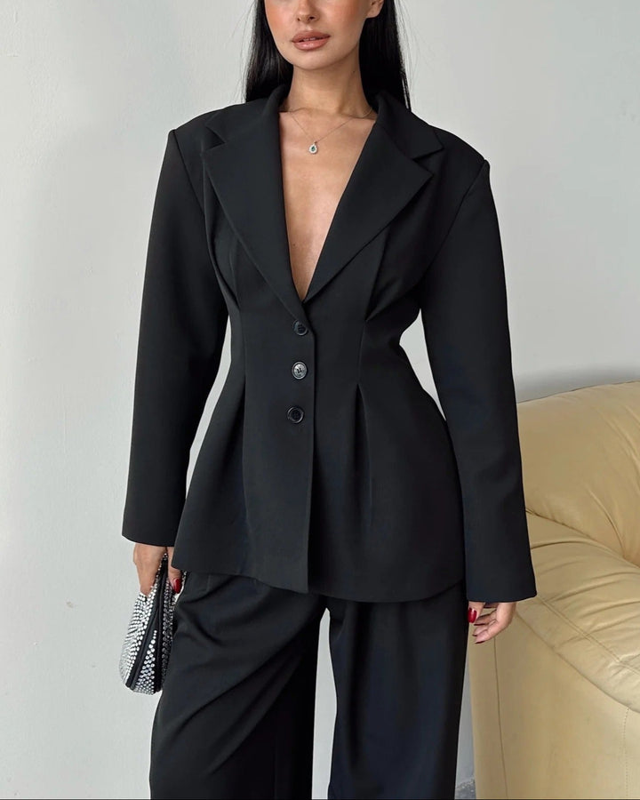 Pleated Detailed Blazer - Black