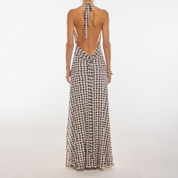 Women Long Dress, Sleeveless Halter Dress Backless Flower/Dots Print Summer Cocktail Dress Casual Light sundress Cotton Candy Outfit Beach Outfits