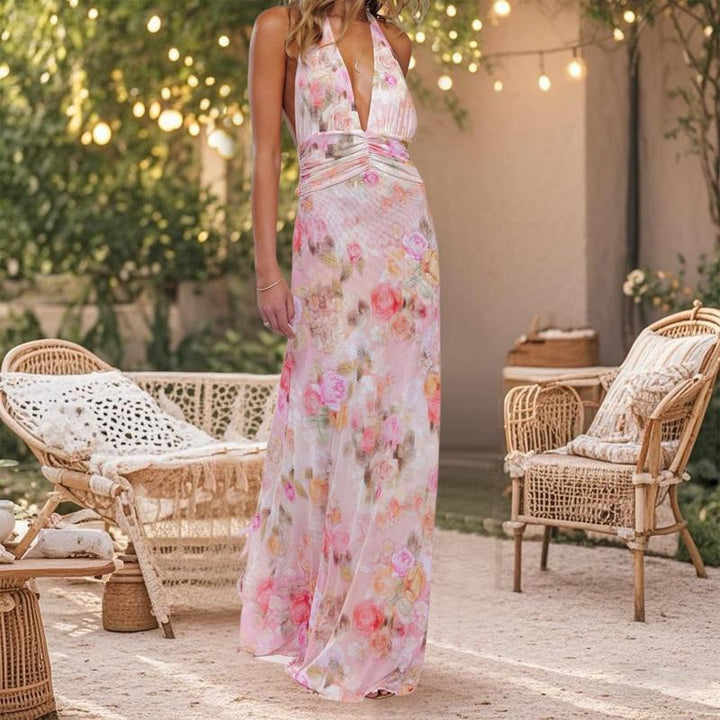 Women Long Dress, Sleeveless Halter Dress Backless Flower/Dots Print Summer Cocktail Dress Casual Light sundress Cotton Candy Outfit Beach Outfits