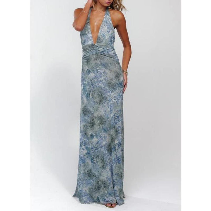 Women Long Dress, Sleeveless Halter Dress Backless Flower/Dots Print Summer Cocktail Dress Casual Light sundress Cotton Candy Outfit Beach Outfits