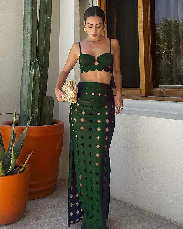 Hollow Cutting Circularity Deisgn Bikini Swimsuit and Split Skirt