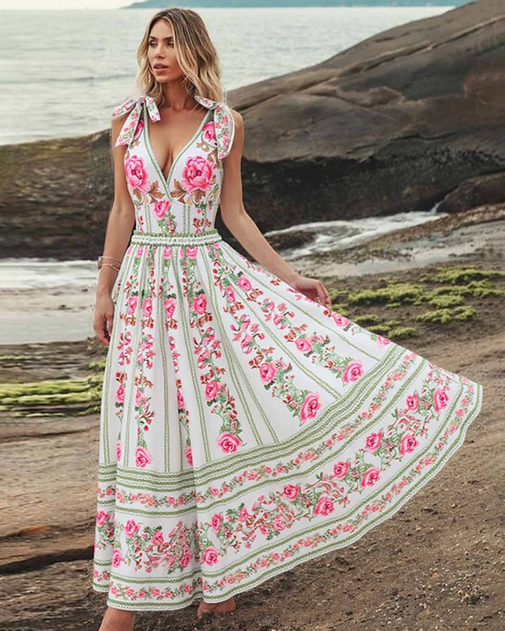 Fresh Pink Flower Print One-Piece Swimsuit Set