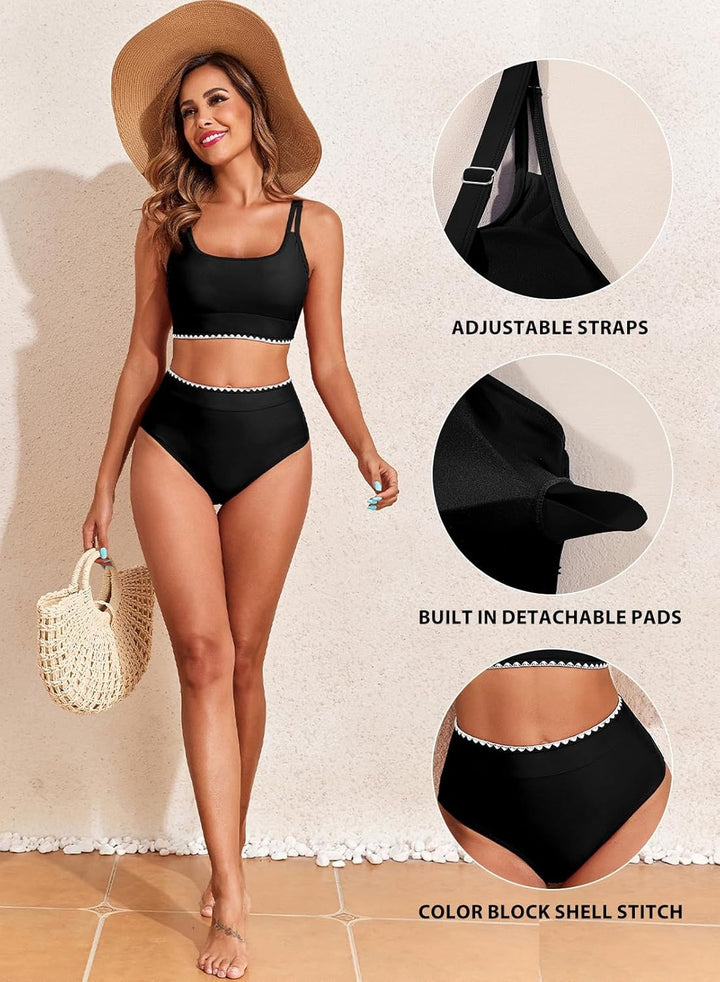 Classic Solid Color High Waisted Woman Bikini Sets