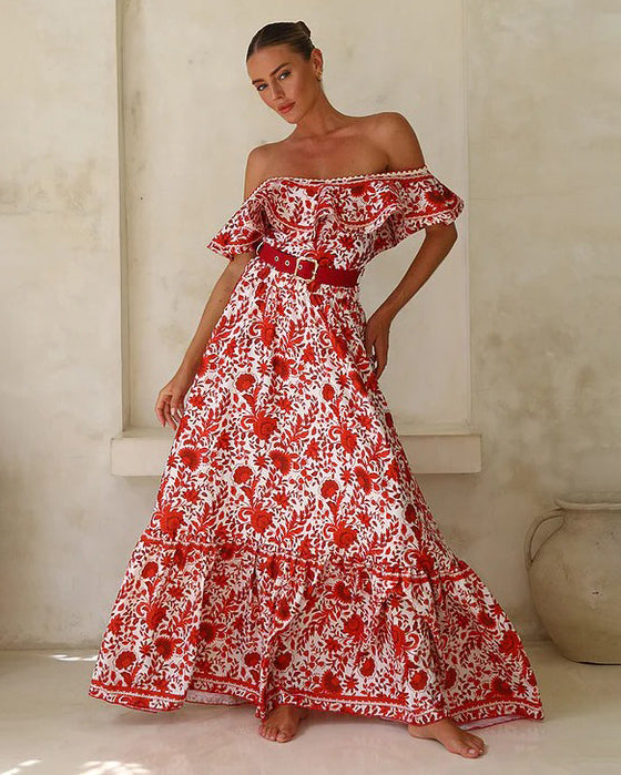 Hot Floral Print Ruffled One-Piece Swimsuit & Long Skirt