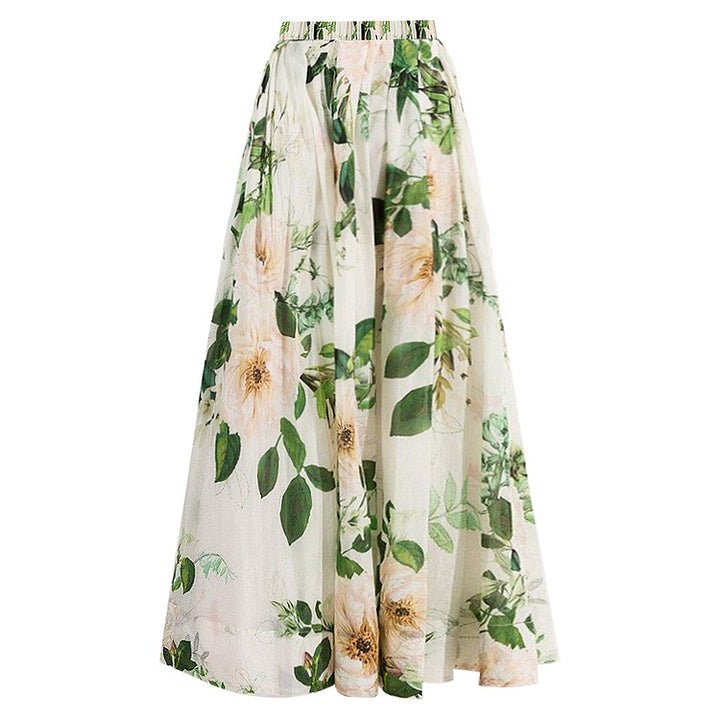 Peony Printed Double Shoulder Straps One Piece Swimsuit and Skirt