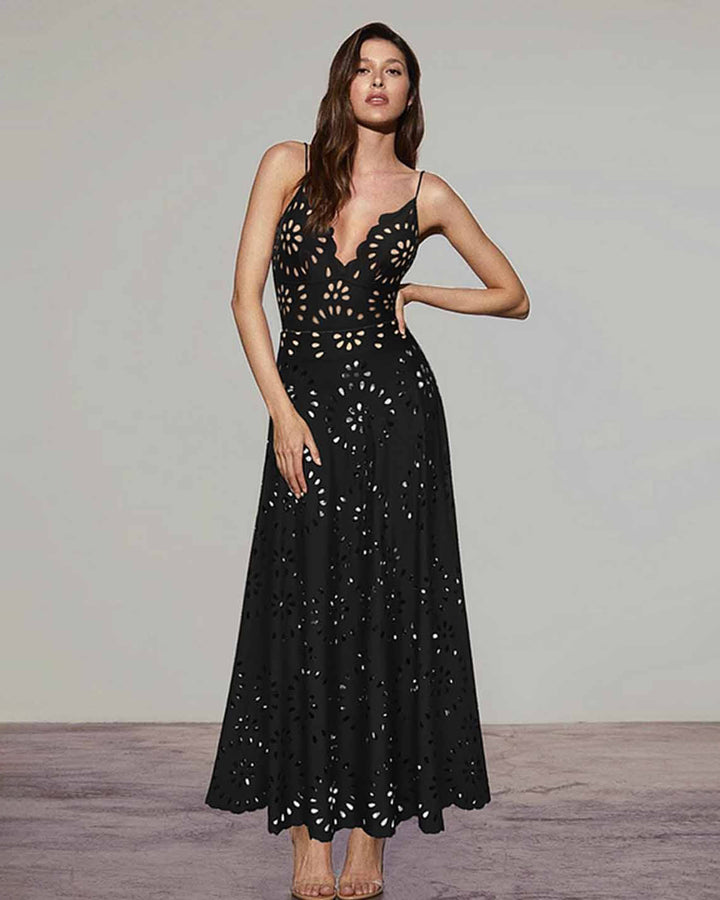 Black Cut-Out Floral Print One-Piece Swimsuit&Long Skirt