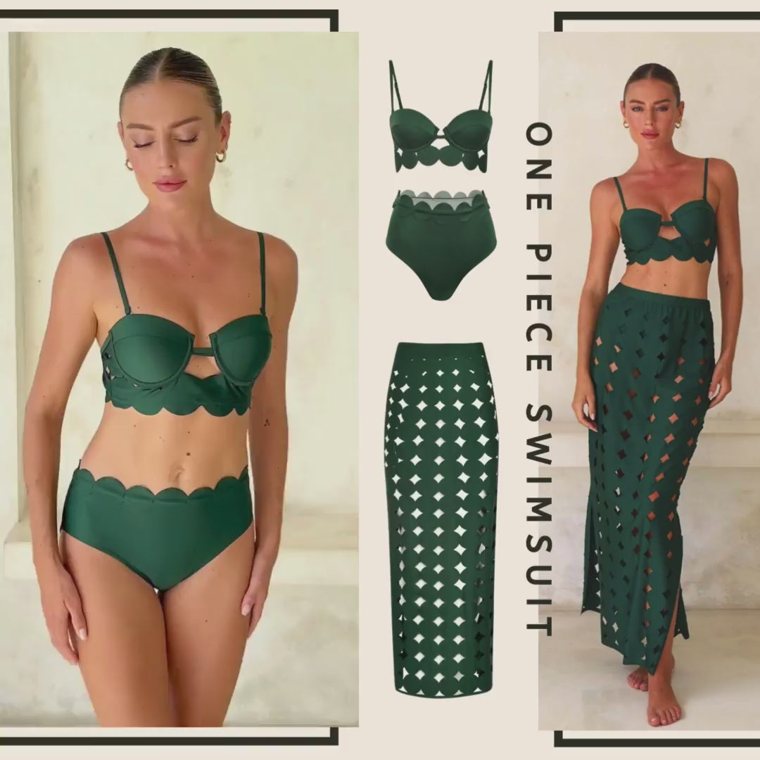 Hollow Cutting Circularity Deisgn Bikini Swimsuit and Split Skirt