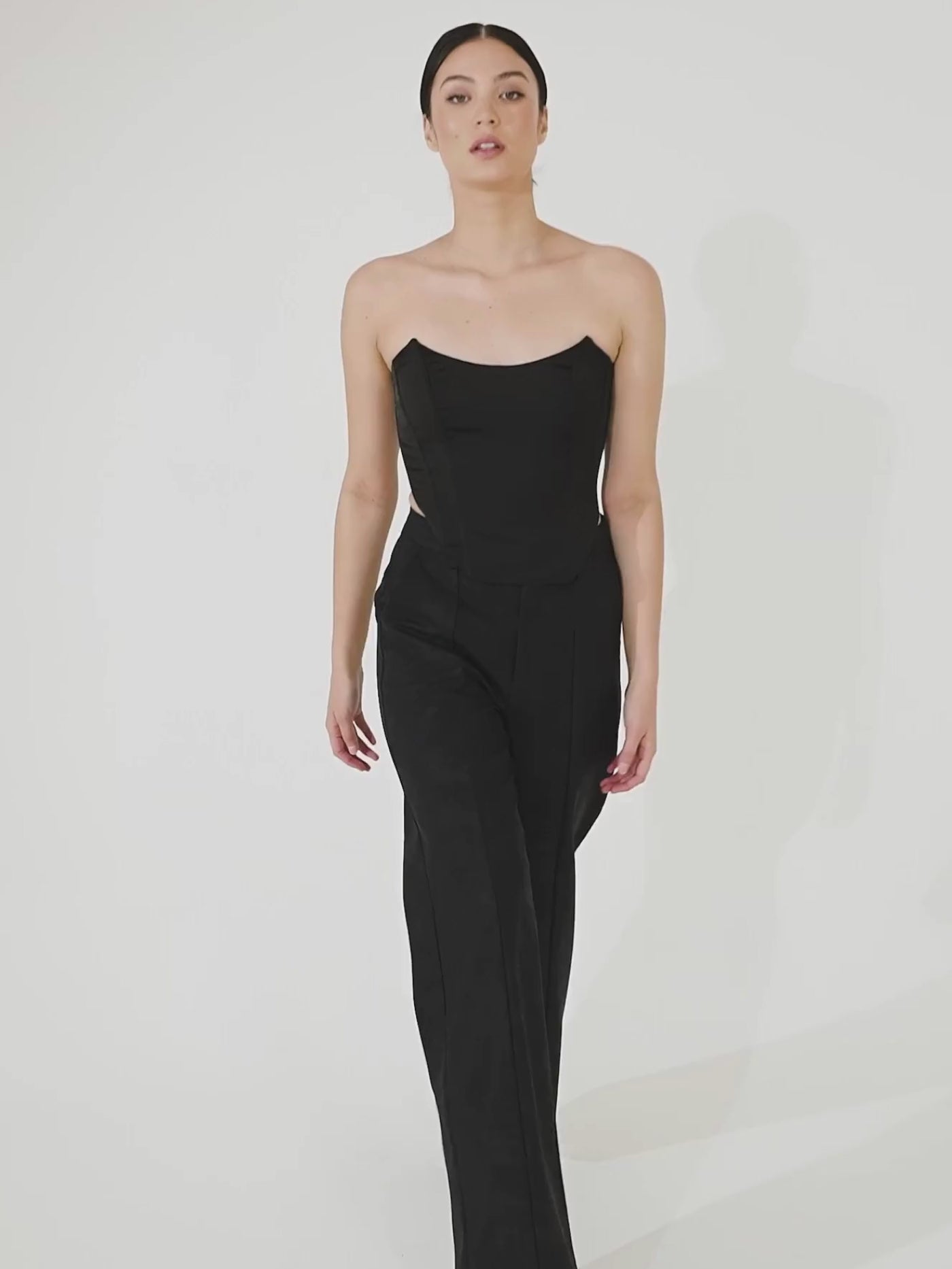 Black Satin Scoop Front Corset - Black